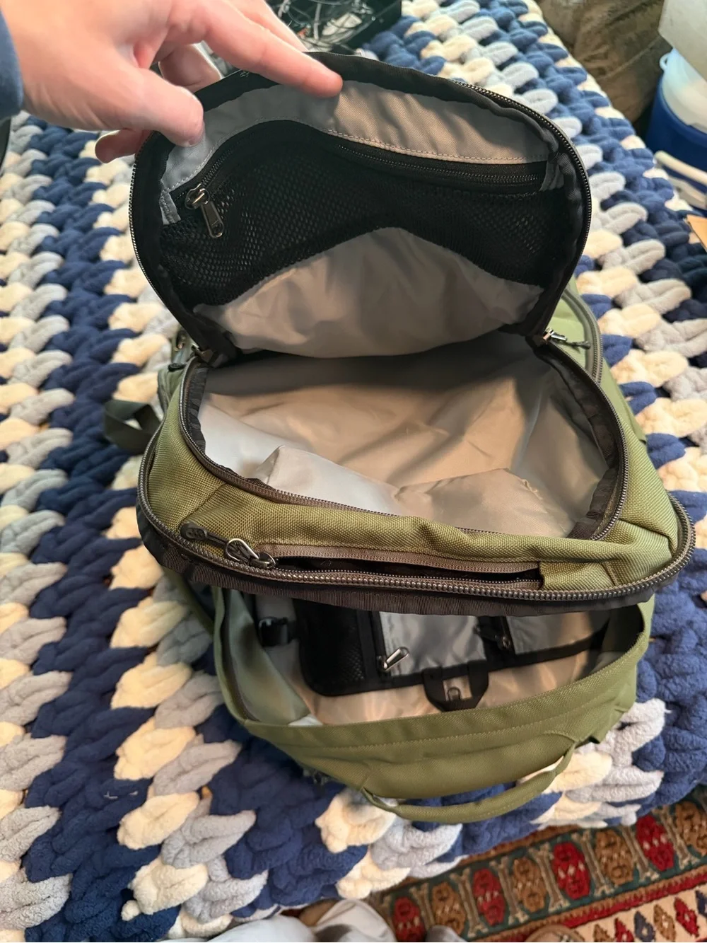 Patagonia Olive Green Men's Duffel with Front Zip Pocket